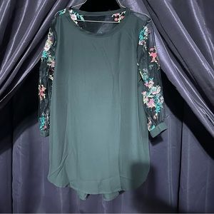 New gorgeous black blouse with see through embroidered floral sleeves. Sz M